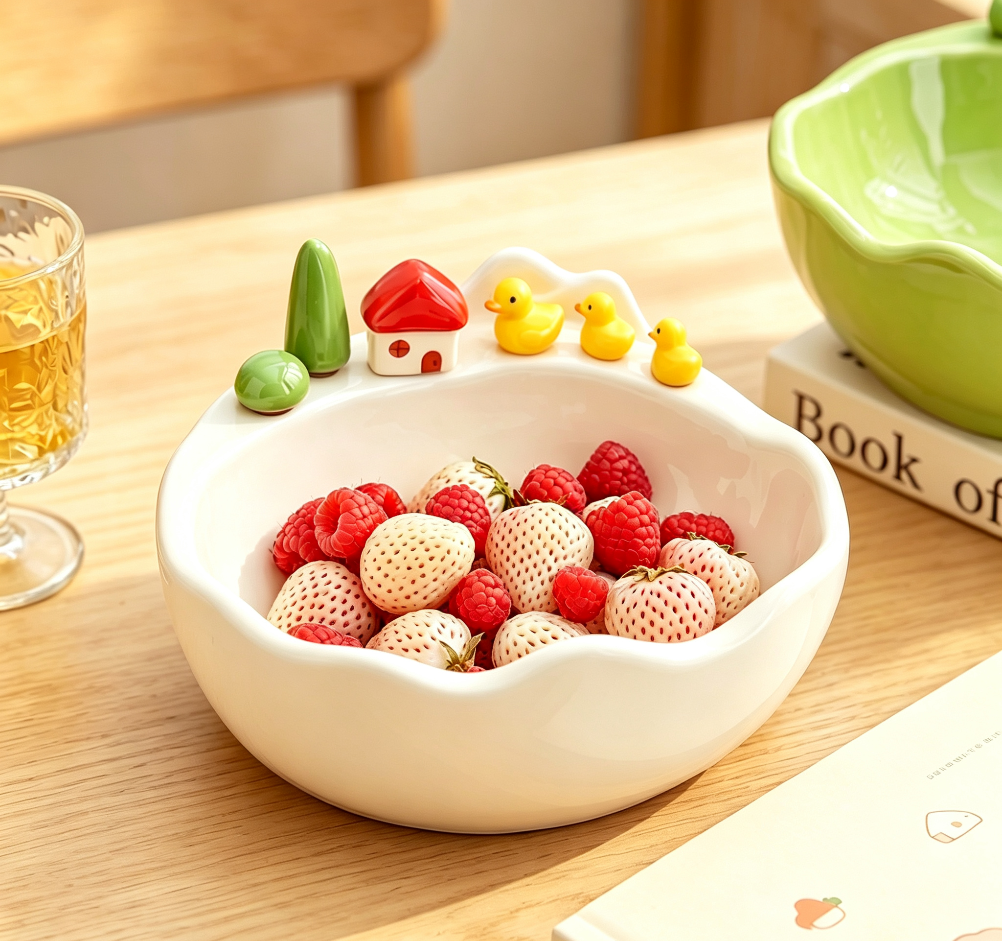 Ins Pastoral 3D Cartoon Duck Ceramic Fruit Tray, Matte Cream White Snack Serving Bowl for Afternoon Tea Home Decor
