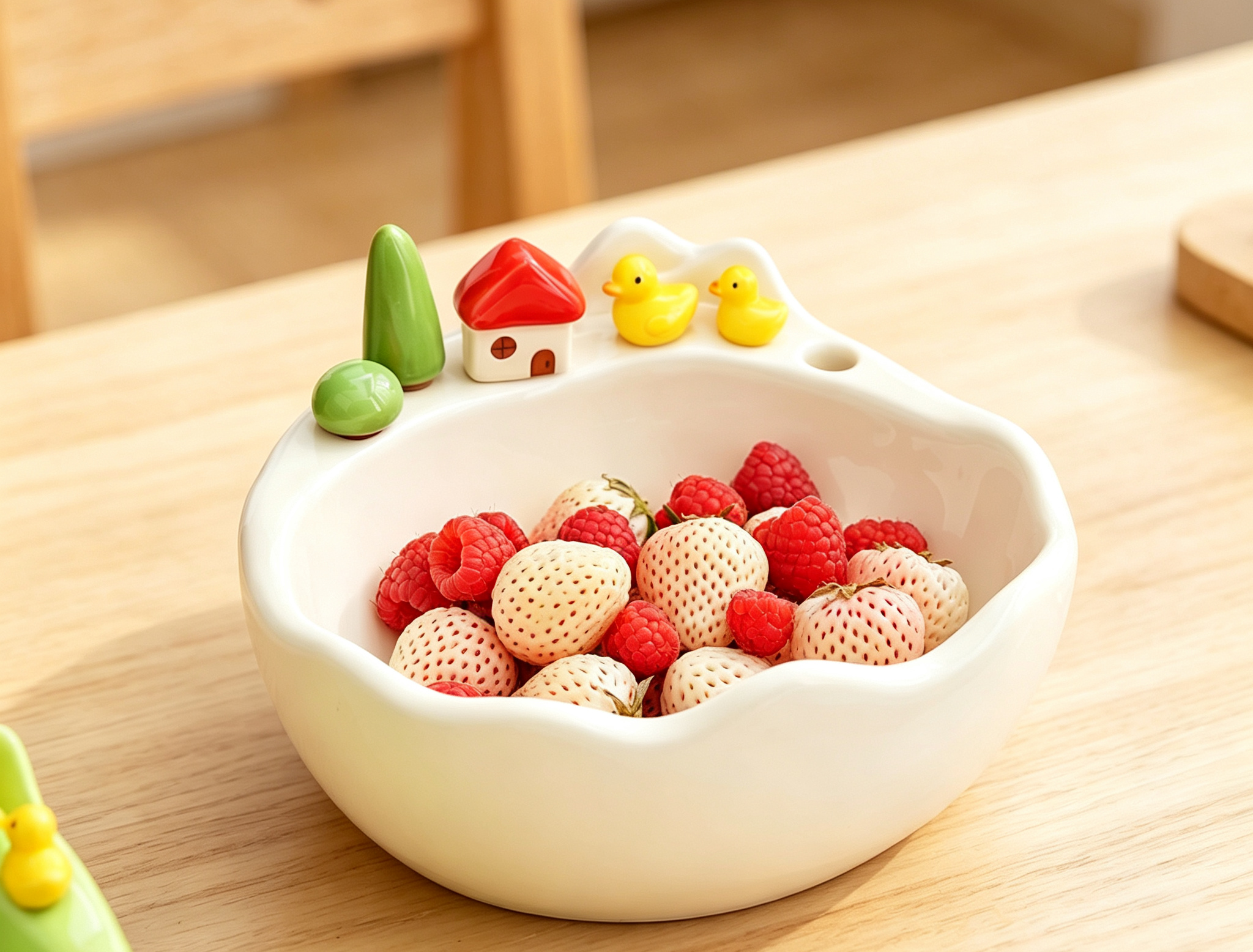 Ins Pastoral 3D Cartoon Duck Ceramic Fruit Tray, Matte Cream White Snack Serving Bowl for Afternoon Tea Home Decor