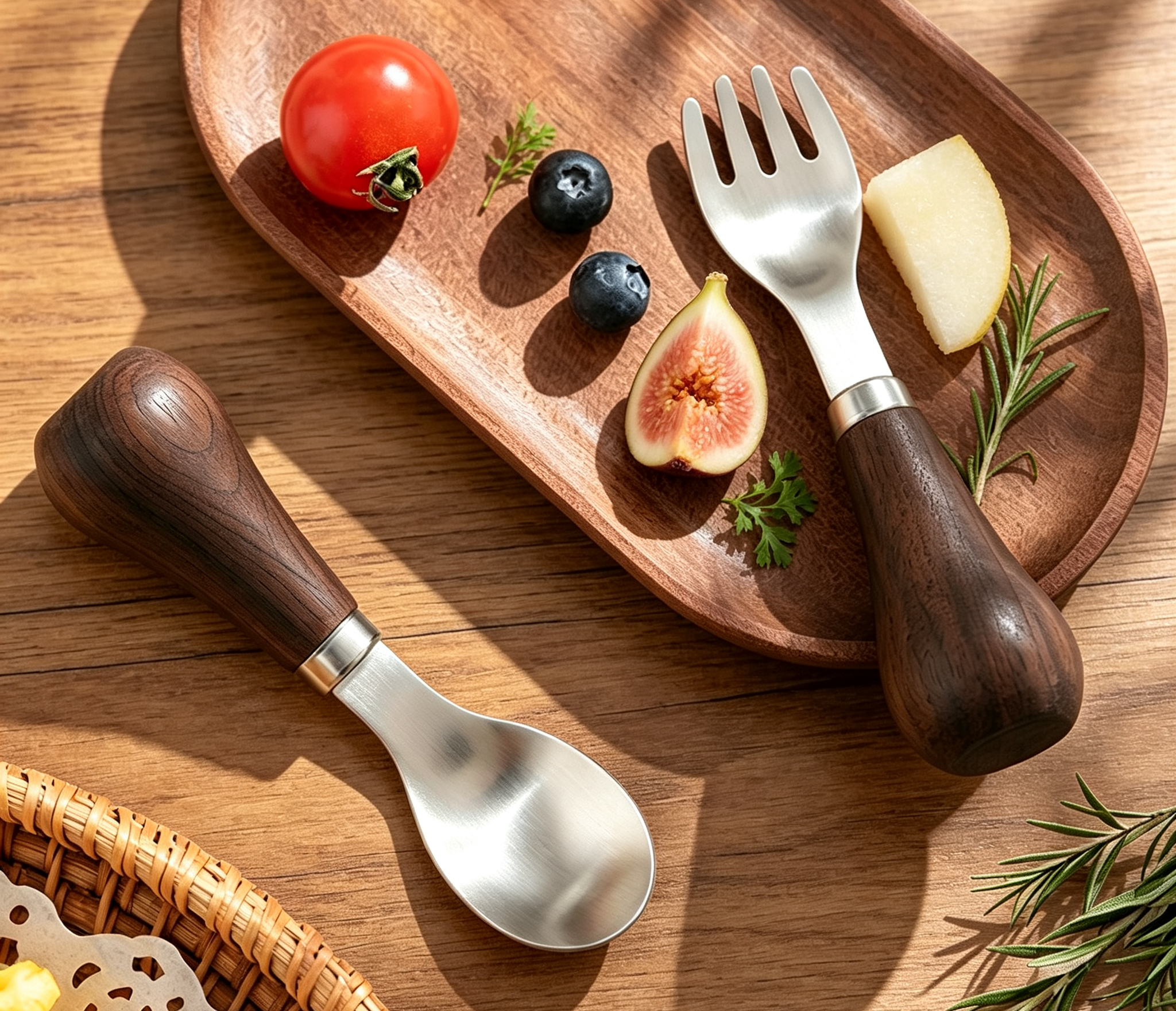 Kids Spoon and Fork Set with Premium Walnut Wood Handle, SUS316L Stainless Steel Baby Utensils, Standing Design Toddler Self-Feeding Cutlery Basic Specifications