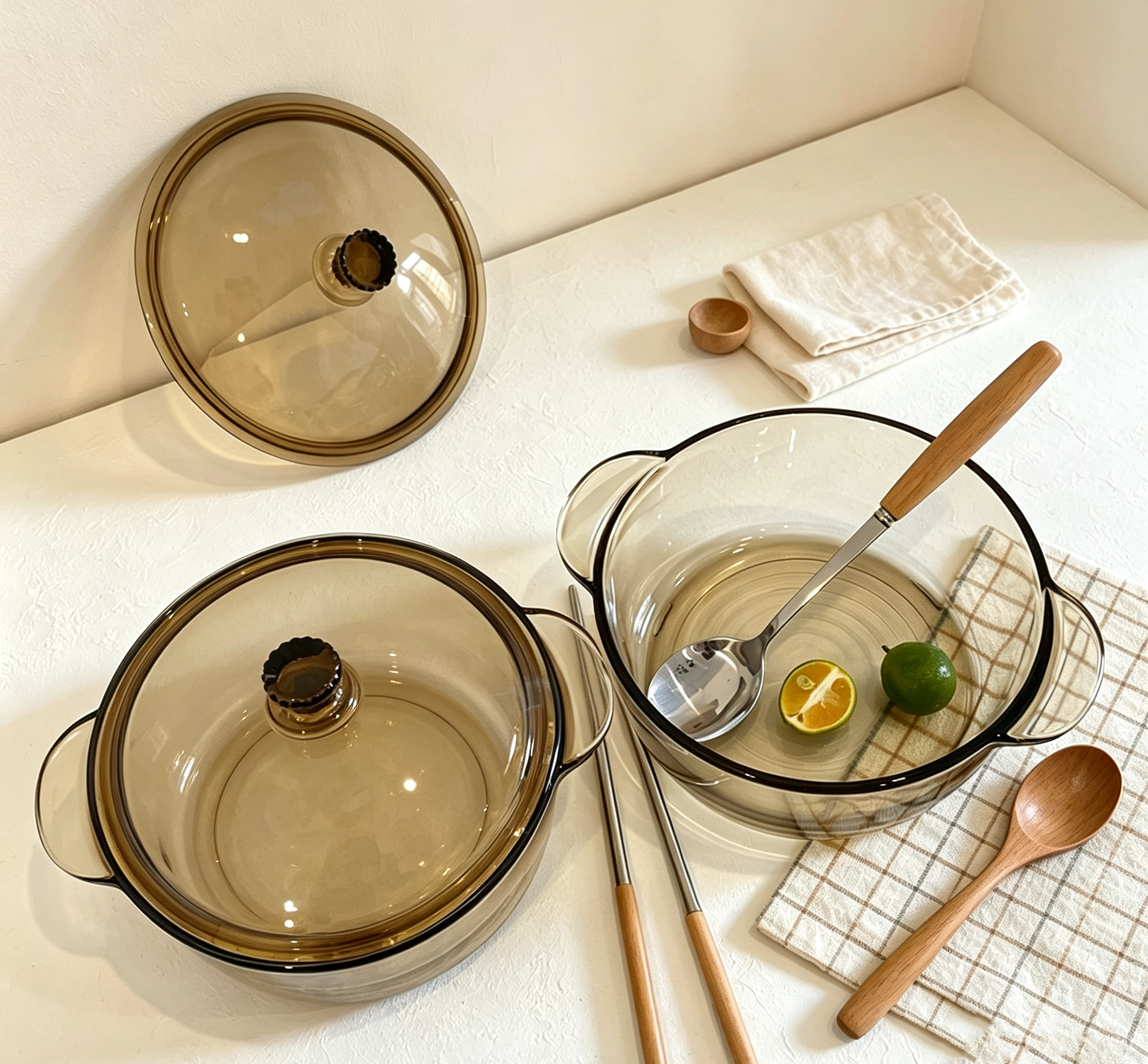 High Borosilicate Amber Glass Casserole With Lid Large Capacity Double Ear Ramen Bowl Multipurpose Salad Serving Bowl Holiday Gift Set Premium Material