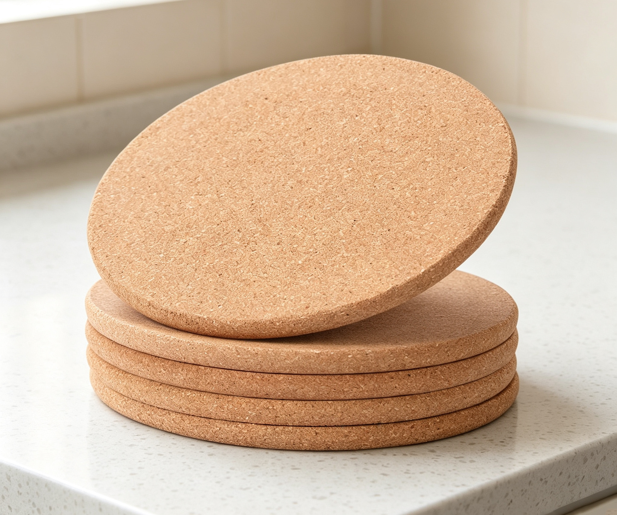 Thick Round Cork Heat Resistant Placemats, Eco Non Slip Table Coasters for Plates Mugs Pots, Natural Insulated Trivet Set for Home Kitchen Premium Eco Material