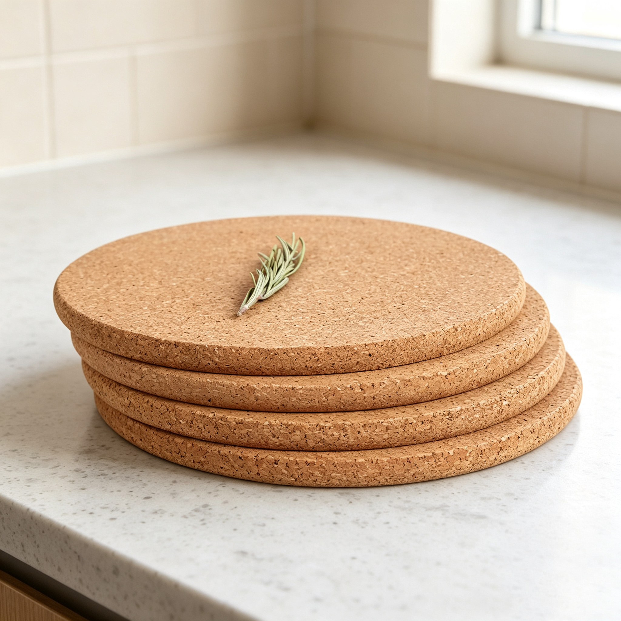 Thick Round Cork Heat Resistant Placemats, Eco Non Slip Table Coasters for Plates Mugs Pots, Natural Insulated Trivet Set for Home Kitchen Premium Eco Material